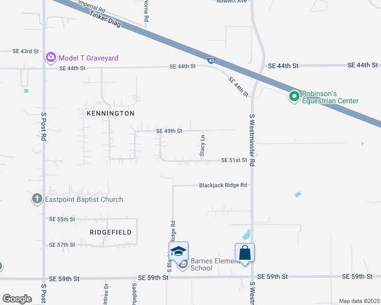 map of restaurants, bars, coffee shops, grocery stores, and more near 10701 Southeast 51st Street in Oklahoma City