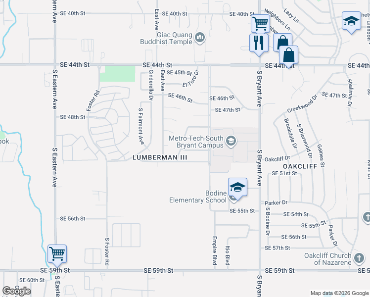 map of restaurants, bars, coffee shops, grocery stores, and more near 2613 Southeast 50th Street in Oklahoma City