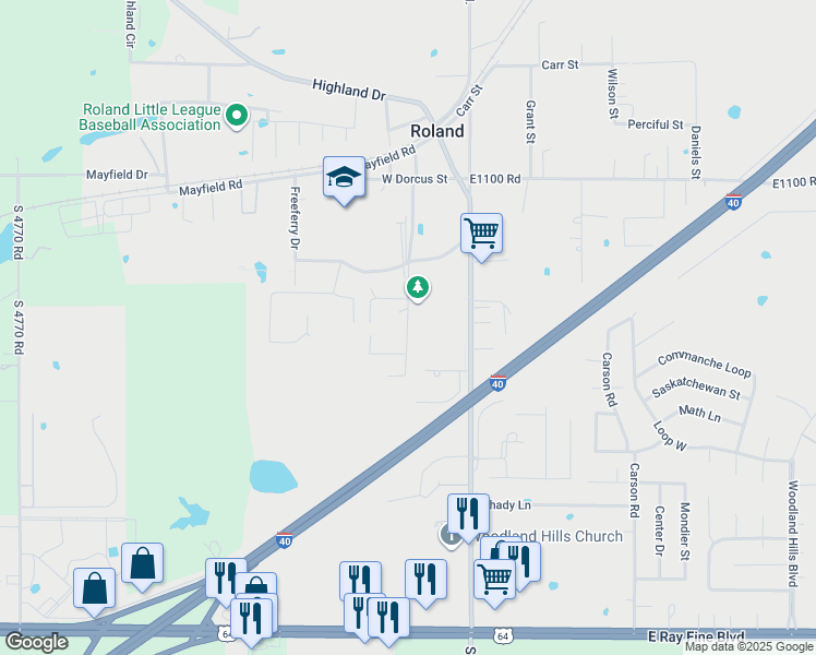 map of restaurants, bars, coffee shops, grocery stores, and more near 507 Creek Street in Roland