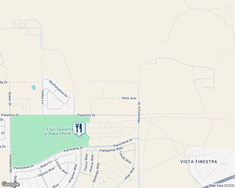map of restaurants, bars, coffee shops, grocery stores, and more near 10100 Pitts Avenue in Bakersfield