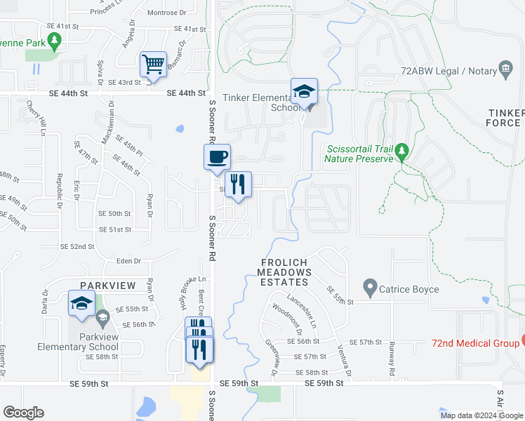 map of restaurants, bars, coffee shops, grocery stores, and more near 4922 Avion Court in Oklahoma City