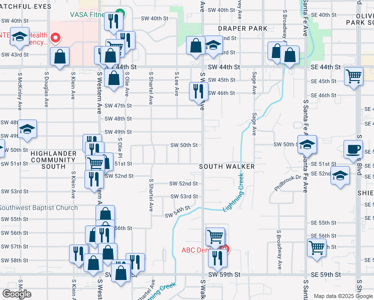 map of restaurants, bars, coffee shops, grocery stores, and more near 5105 S Dewey Ave in Oklahoma City