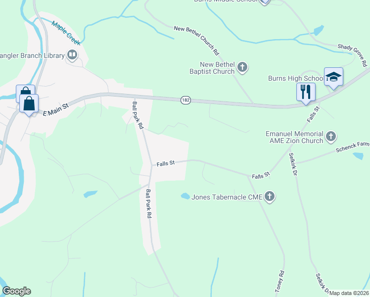 map of restaurants, bars, coffee shops, grocery stores, and more near 123 Falls Street in Lawndale