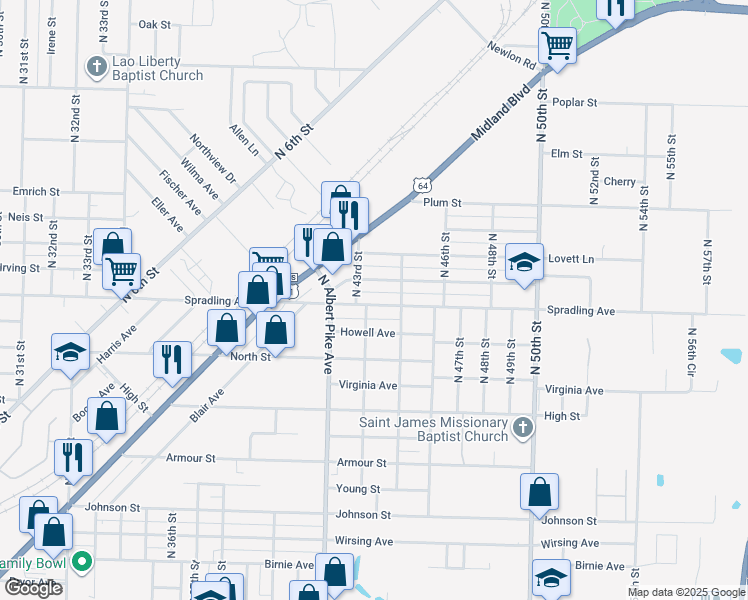 map of restaurants, bars, coffee shops, grocery stores, and more near 4309 Spradling Avenue in Fort Smith