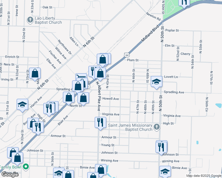 map of restaurants, bars, coffee shops, grocery stores, and more near 4309 Spradling Avenue in Fort Smith