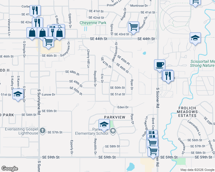map of restaurants, bars, coffee shops, grocery stores, and more near 5005 Mackleman Drive in Oklahoma City