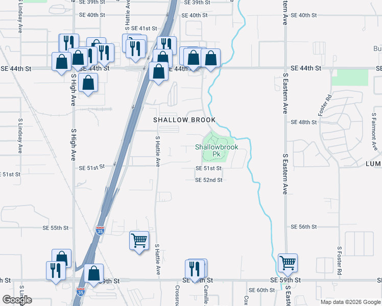 map of restaurants, bars, coffee shops, grocery stores, and more near 5004 South Deborah Drive in Oklahoma City