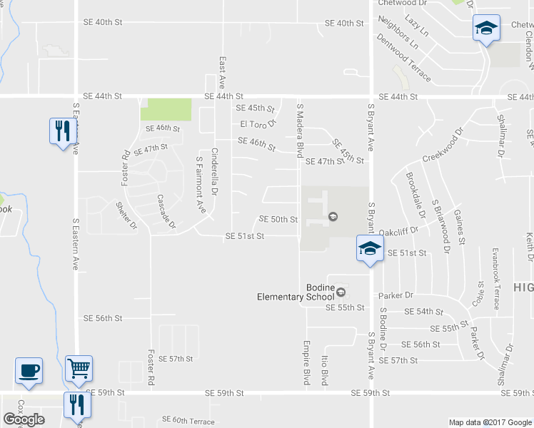 map of restaurants, bars, coffee shops, grocery stores, and more near 2613 Southeast 50th Street in Oklahoma City