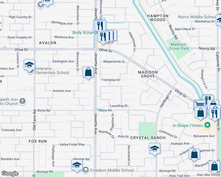 map of restaurants, bars, coffee shops, grocery stores, and more near 11021 Corbett Canyon Drive in Bakersfield