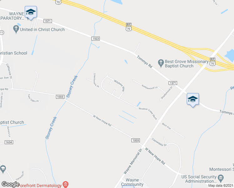 map of restaurants, bars, coffee shops, grocery stores, and more near 303 Windsor Creek Parkway in Goldsboro