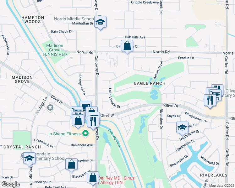 map of restaurants, bars, coffee shops, grocery stores, and more near 9409 Elizabeth Grove Court in Bakersfield