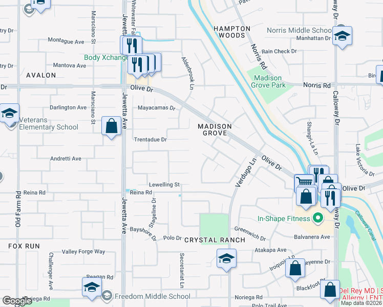 map of restaurants, bars, coffee shops, grocery stores, and more near 10809 Corbett Canyon Drive in Bakersfield