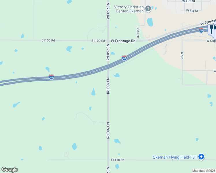 map of restaurants, bars, coffee shops, grocery stores, and more near N3760 Road in Okemah