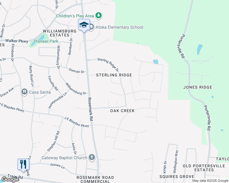 map of restaurants, bars, coffee shops, grocery stores, and more near 82 Ridge Top Cove in Atoka
