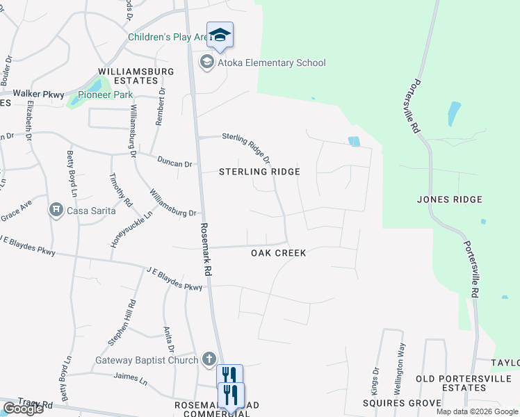map of restaurants, bars, coffee shops, grocery stores, and more near 82 Ridgetop Cove in Atoka