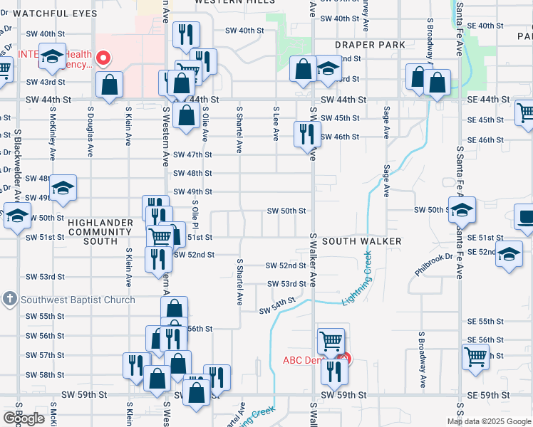map of restaurants, bars, coffee shops, grocery stores, and more near 612 Southwest 50th Street in Oklahoma City