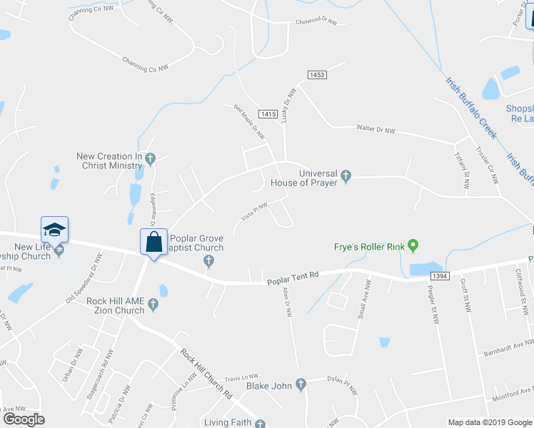 map of restaurants, bars, coffee shops, grocery stores, and more near 3223 Vista Place Northwest in Concord