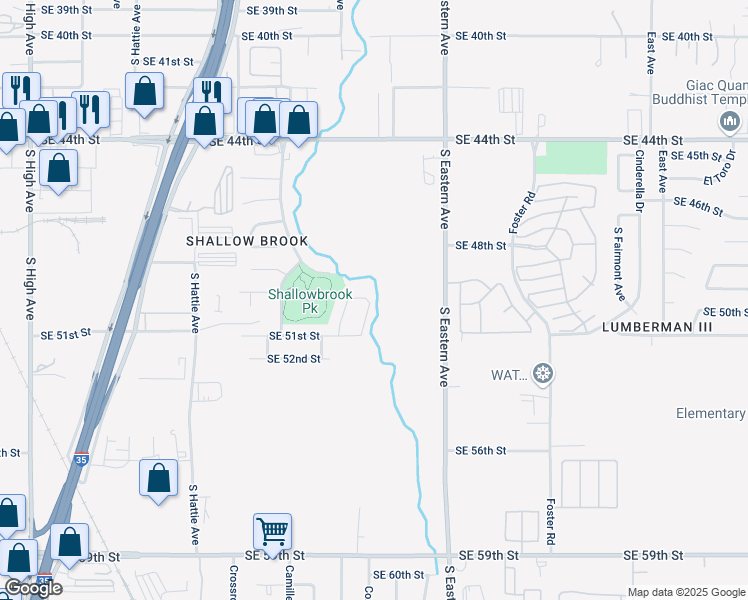 map of restaurants, bars, coffee shops, grocery stores, and more near 5016 South Georgia Place in Oklahoma City