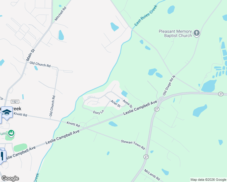 map of restaurants, bars, coffee shops, grocery stores, and more near 210 Anna Street in Lillington