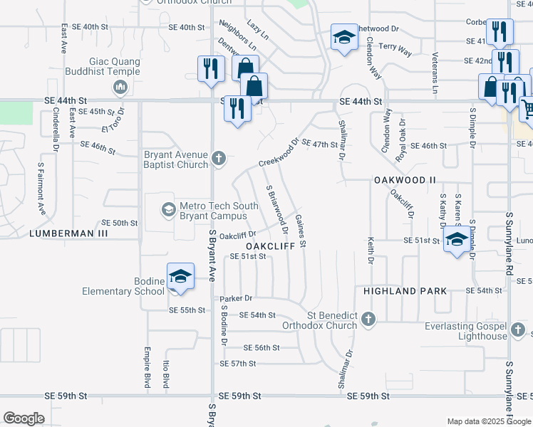 map of restaurants, bars, coffee shops, grocery stores, and more near 5012 Brookdale Drive in Oklahoma City