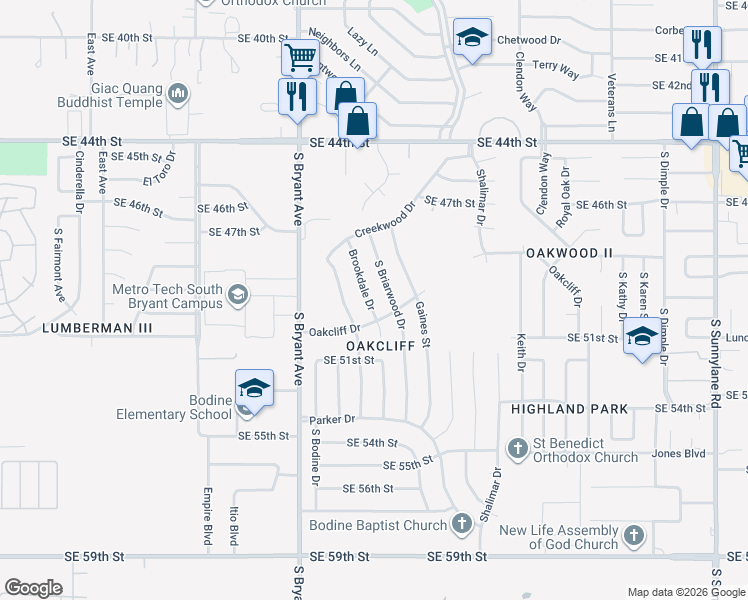 map of restaurants, bars, coffee shops, grocery stores, and more near 5012 Brookdale Drive in Oklahoma City
