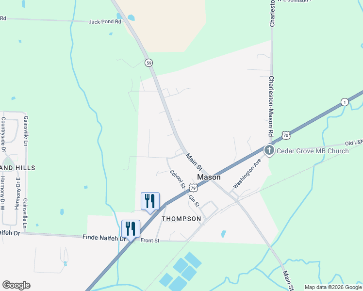 map of restaurants, bars, coffee shops, grocery stores, and more near Route 59 in Mason