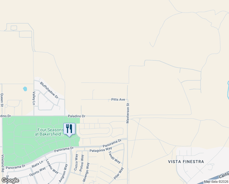 map of restaurants, bars, coffee shops, grocery stores, and more near 10100 Pitts Avenue in Bakersfield