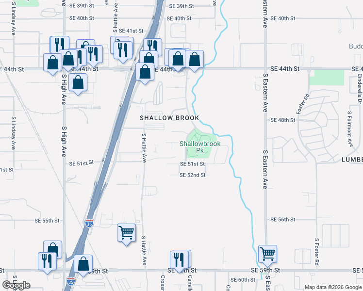 map of restaurants, bars, coffee shops, grocery stores, and more near 5004 South Deborah Drive in Oklahoma City