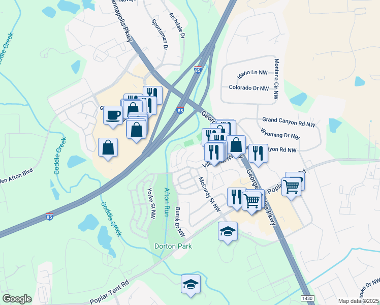 map of restaurants, bars, coffee shops, grocery stores, and more near Dumbarton Street in Concord