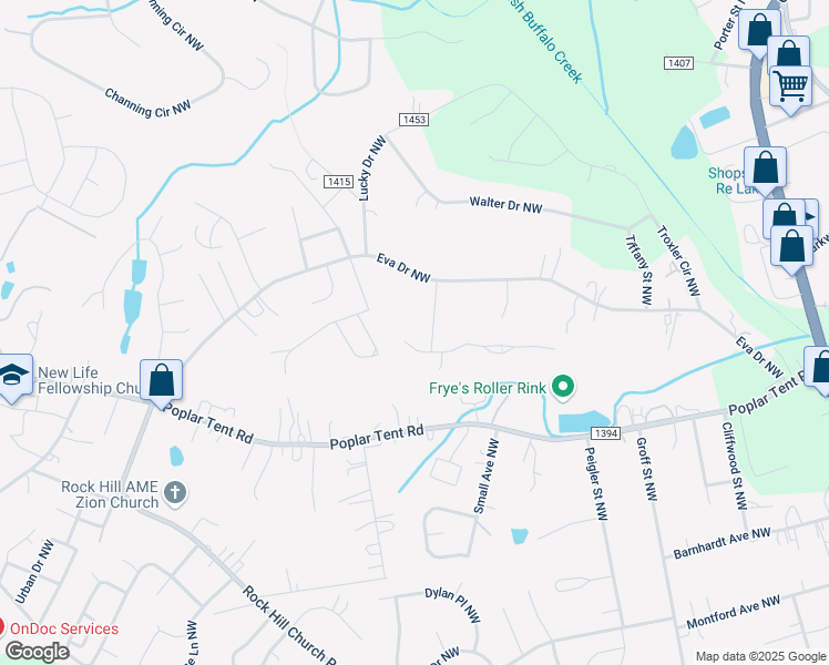 map of restaurants, bars, coffee shops, grocery stores, and more near 621 Beavers Cove Lane Northwest in Concord