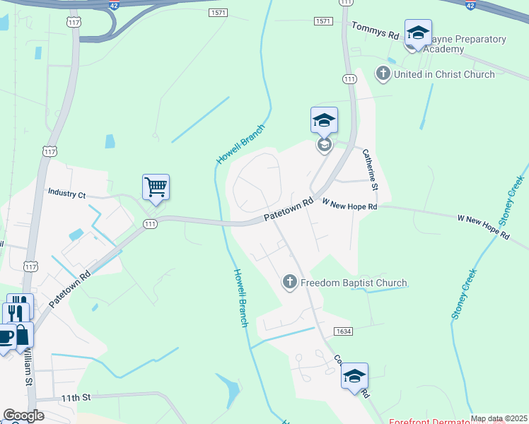 map of restaurants, bars, coffee shops, grocery stores, and more near 100 King's Way in Goldsboro