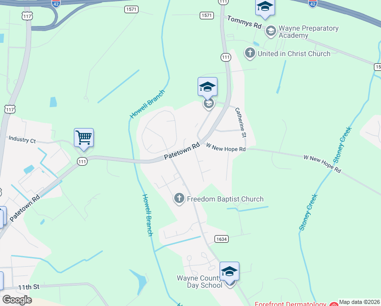 map of restaurants, bars, coffee shops, grocery stores, and more near 900 Patetown Road in Goldsboro