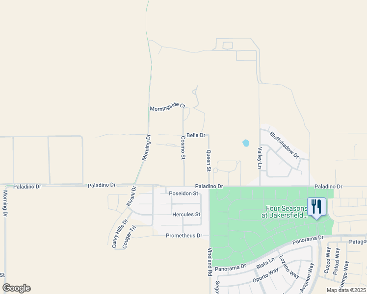 map of restaurants, bars, coffee shops, grocery stores, and more near Cosmo Street in Bakersfield