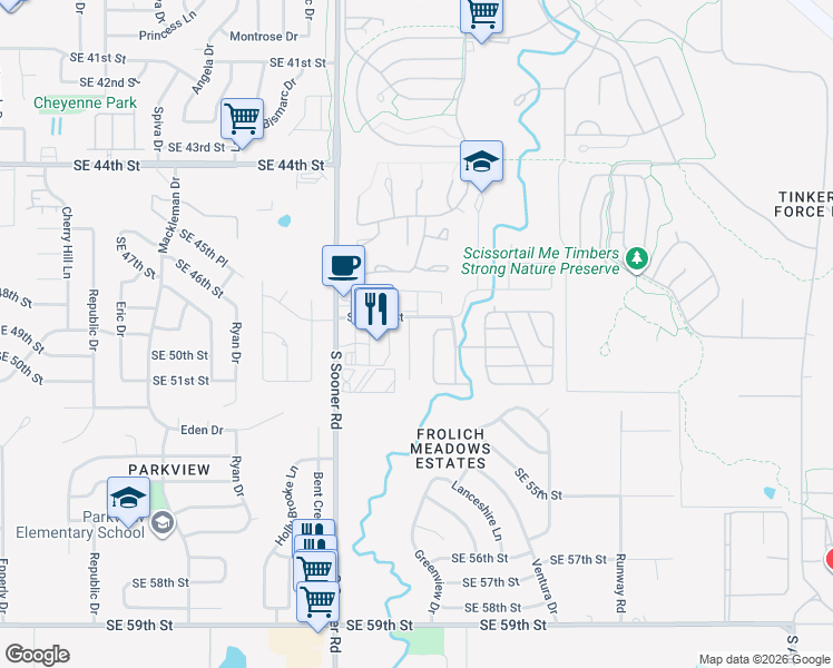 map of restaurants, bars, coffee shops, grocery stores, and more near 4915 Avion Court in Oklahoma City