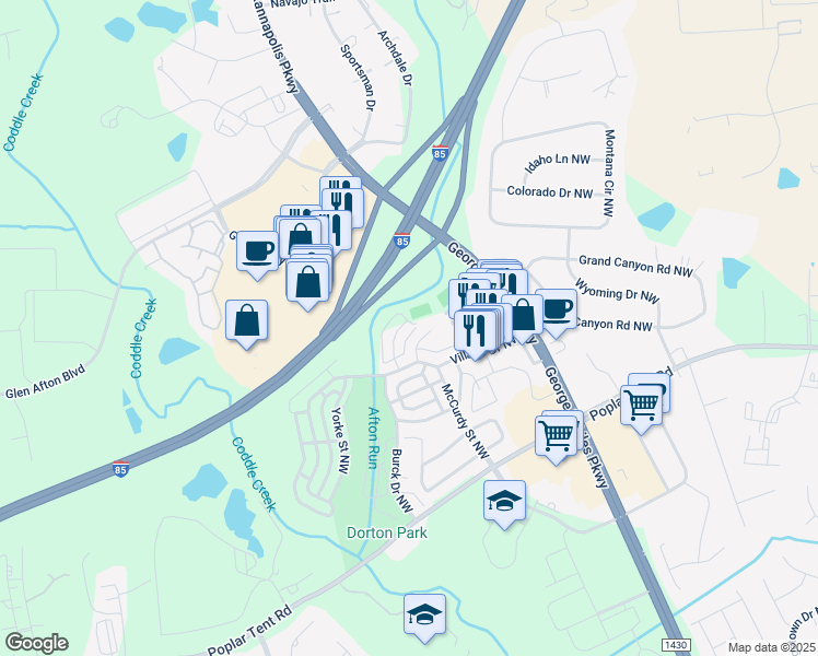 map of restaurants, bars, coffee shops, grocery stores, and more near 476 Beacon Street Northwest in Concord