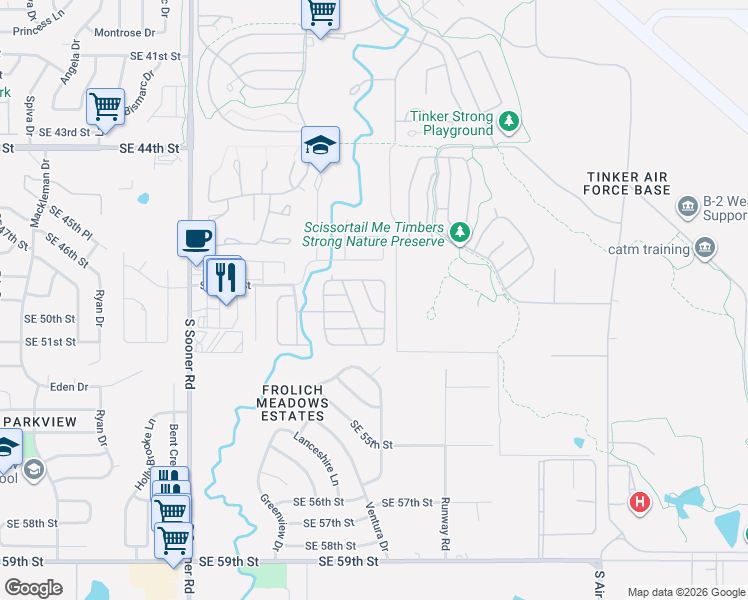 map of restaurants, bars, coffee shops, grocery stores, and more near 5108 Royal Lane in Oklahoma City