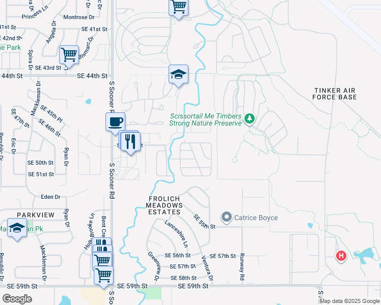 map of restaurants, bars, coffee shops, grocery stores, and more near 5009 Royal Lane in Oklahoma City