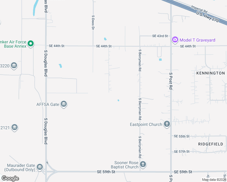 map of restaurants, bars, coffee shops, grocery stores, and more near 4700 Oakwood Lane in Oklahoma City