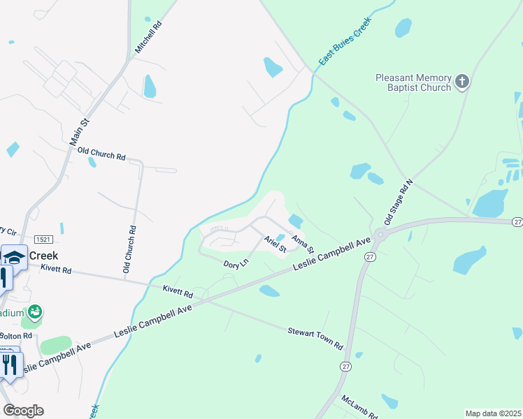 map of restaurants, bars, coffee shops, grocery stores, and more near 11 Linsey Court in Lillington
