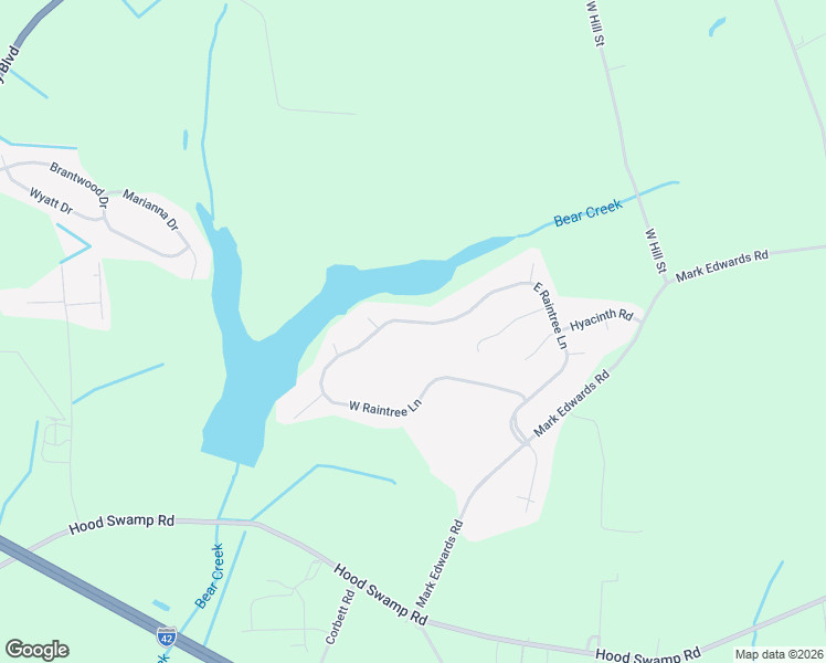 map of restaurants, bars, coffee shops, grocery stores, and more near 629 East Raintree Lane in Goldsboro