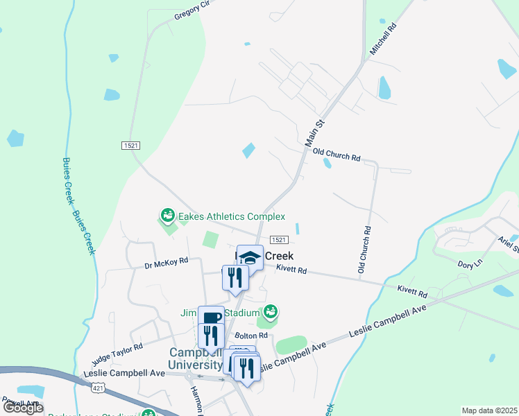 map of restaurants, bars, coffee shops, grocery stores, and more near 601 Main Street in Lillington