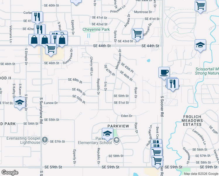 map of restaurants, bars, coffee shops, grocery stores, and more near 5005 Mackleman Drive in Oklahoma City