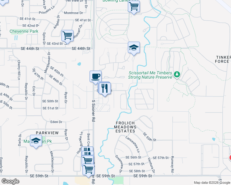 map of restaurants, bars, coffee shops, grocery stores, and more near 4915 Avion Court in Oklahoma City