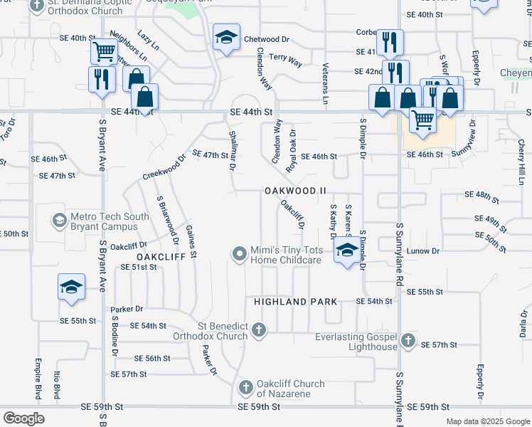 map of restaurants, bars, coffee shops, grocery stores, and more near 5004 Keith Drive in Oklahoma City