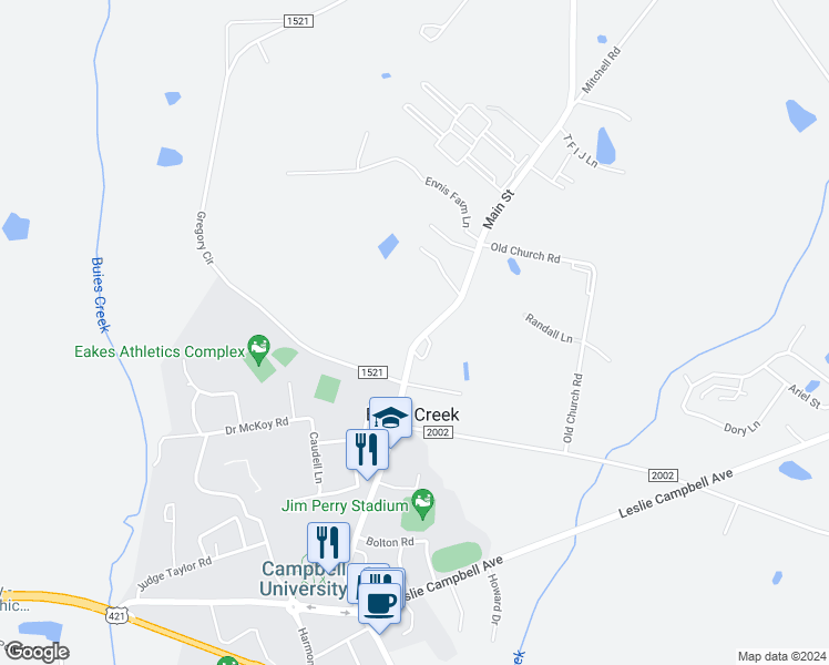 map of restaurants, bars, coffee shops, grocery stores, and more near 685 Main Street in Lillington