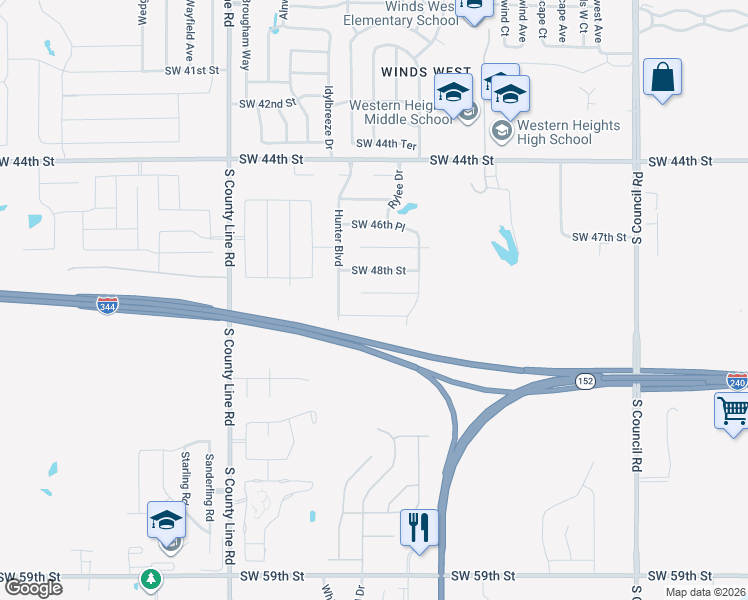 map of restaurants, bars, coffee shops, grocery stores, and more near 8504 Southwest 48th Street in Oklahoma City