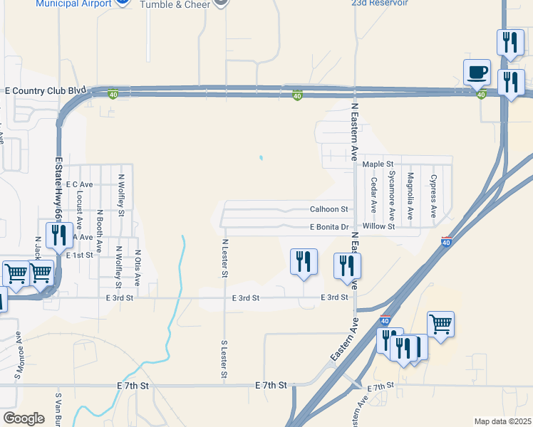 map of restaurants, bars, coffee shops, grocery stores, and more near 139 Calhoon Street in Elk City