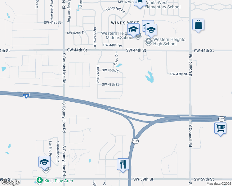 map of restaurants, bars, coffee shops, grocery stores, and more near 8400 Southwest 48th Street in Oklahoma City