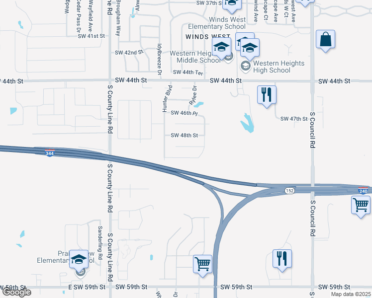 map of restaurants, bars, coffee shops, grocery stores, and more near 8504 Southwest 49th Circle in Oklahoma City