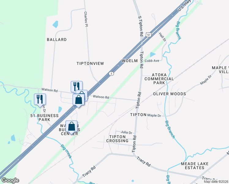 map of restaurants, bars, coffee shops, grocery stores, and more near 212 Watson Rd in Atoka